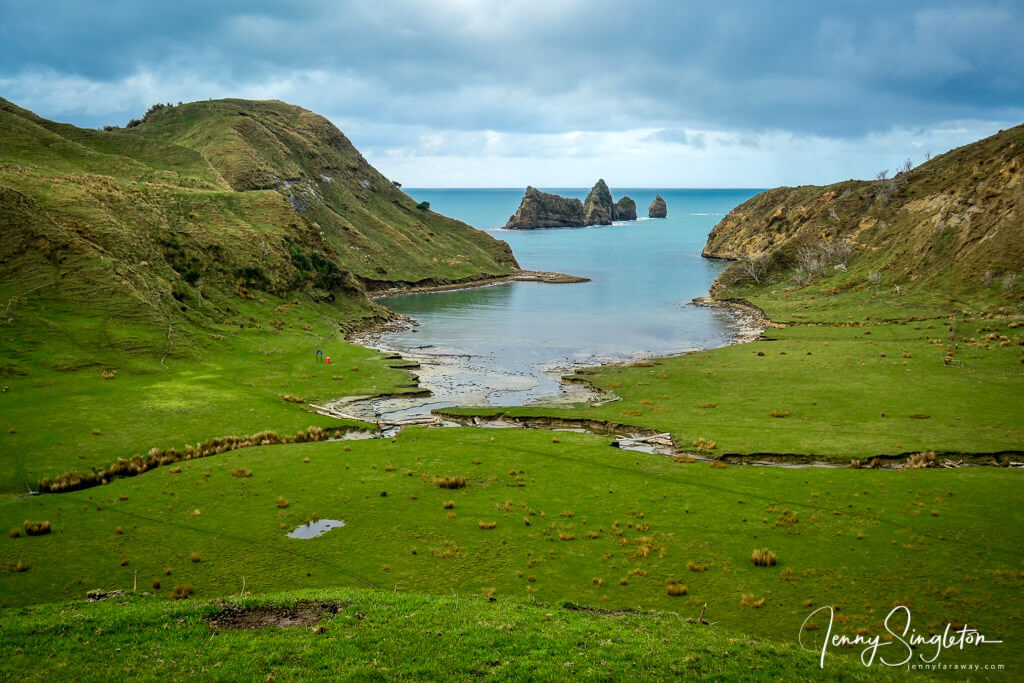 Standing at the Cook Memorial overlooking Cook's Cove, Tolaga Bay, East Cape, New Zealand