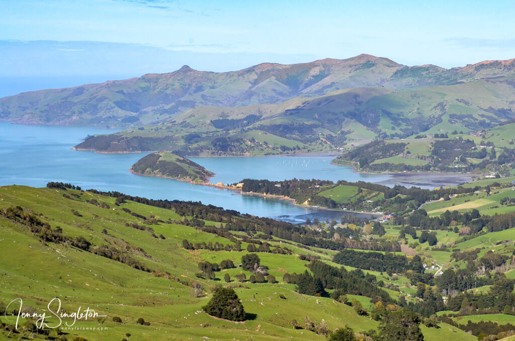 The Onawe Peninsula, seen from the Summit Road across the Banks Peninsula.