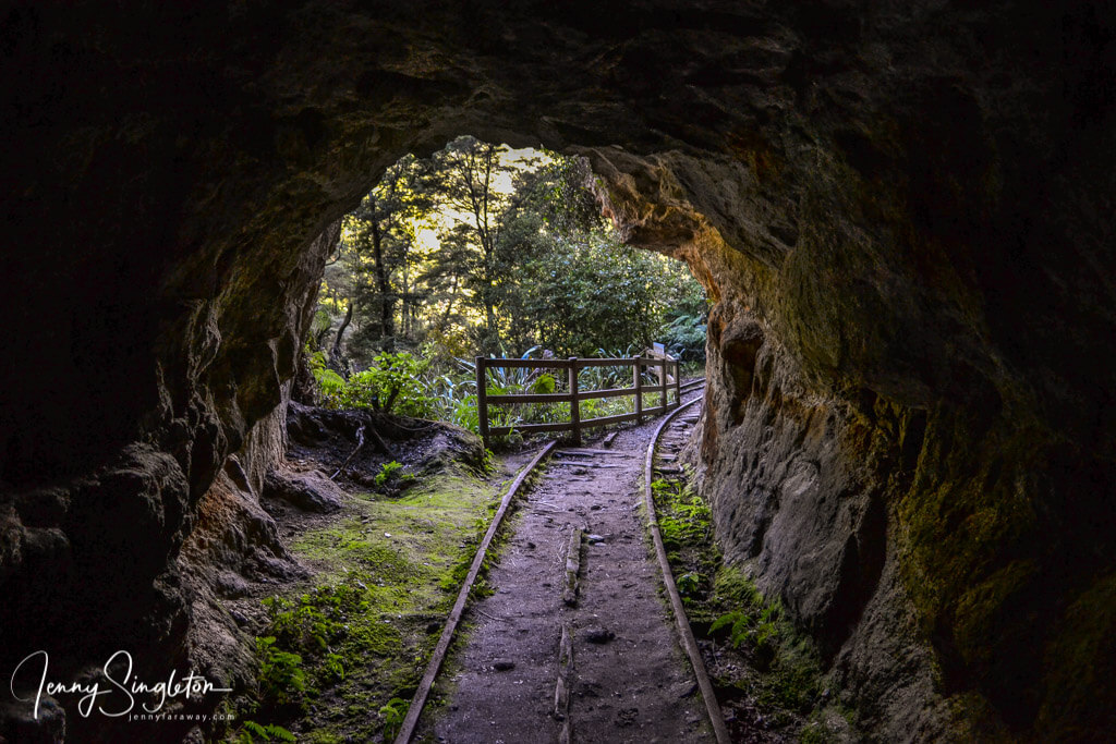 The railway exits a tunnel on the Charming Creek Walkway.